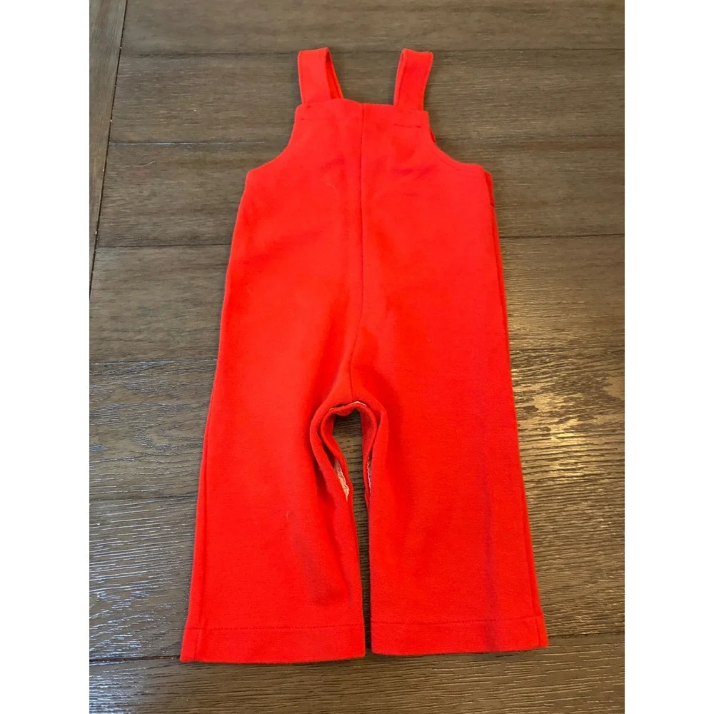 Carter's Knit Overalls Kids 12 Months Red Vintage Ruffle Snap Inseam USA Made